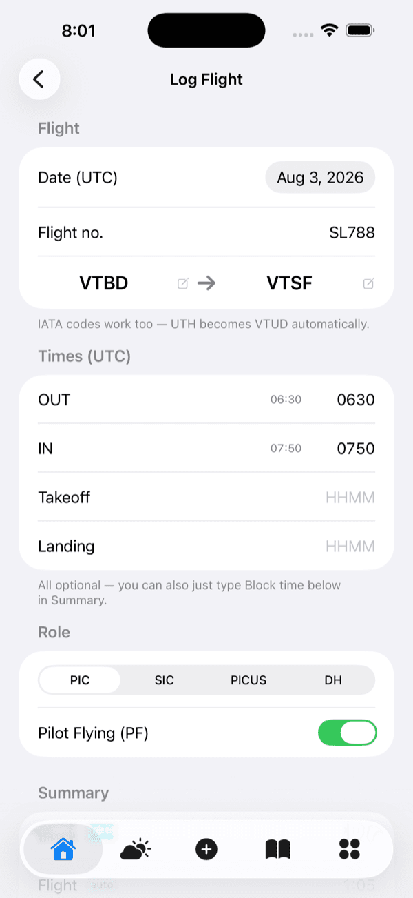Log a flight